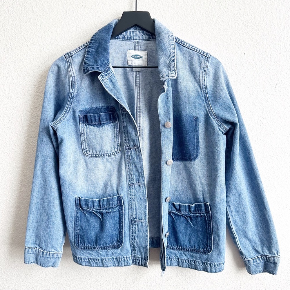 Old Navy Light & Dark Wash Button Front Pocket Jean Jacket Size Small - Picture 1 of 8